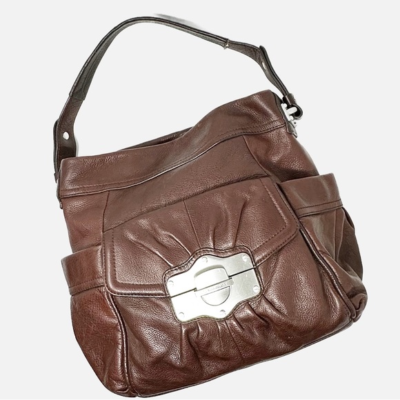 Rare B. MAKOWSKY Brown Leather Handbag with Brushed Steel Hardware - Picture 14 of 14